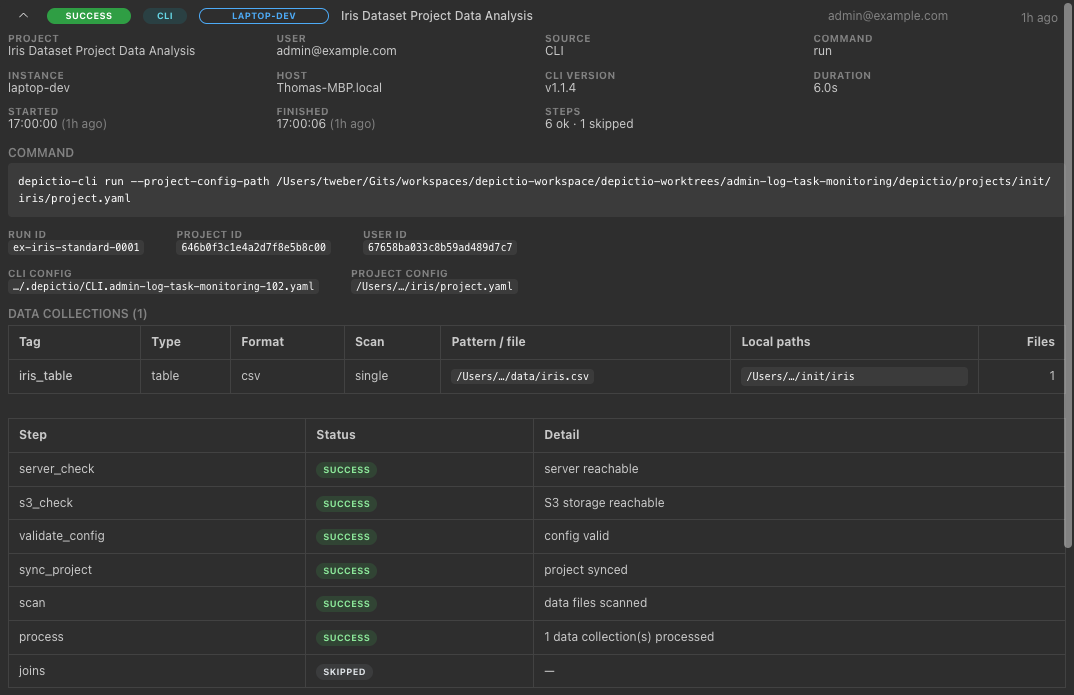 Log & Task: expanded ingestion run detail