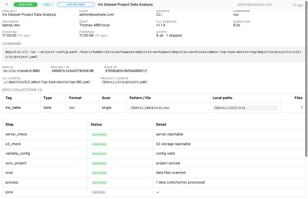 Log & Task: expanded ingestion run detail