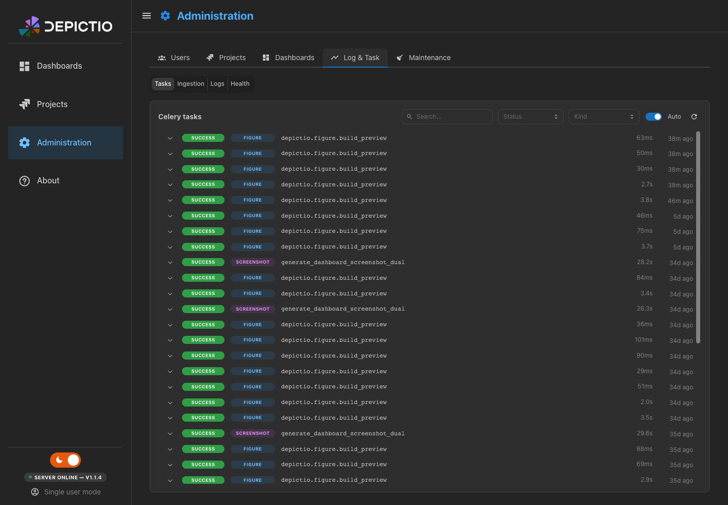 Log & Task: Tasks pane