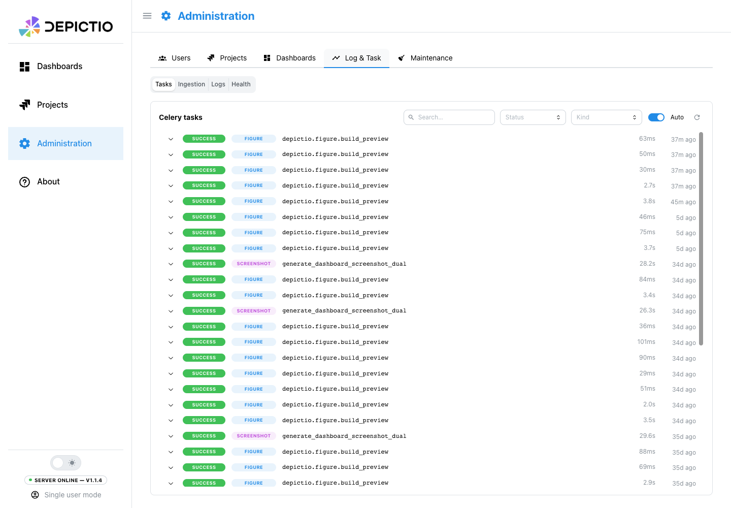 Log & Task: Tasks pane