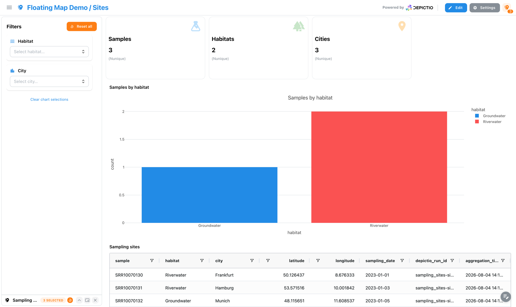 The docked map panel folded down to its title bar, with the selection badge still visible