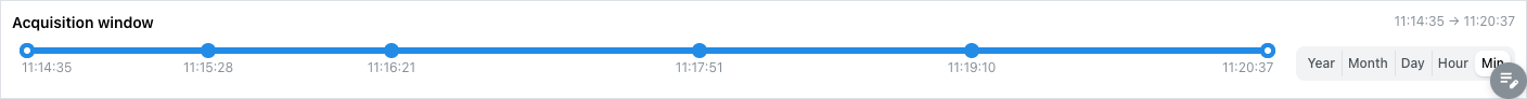 The acquisition window scrubber pinned in the dashboard footer